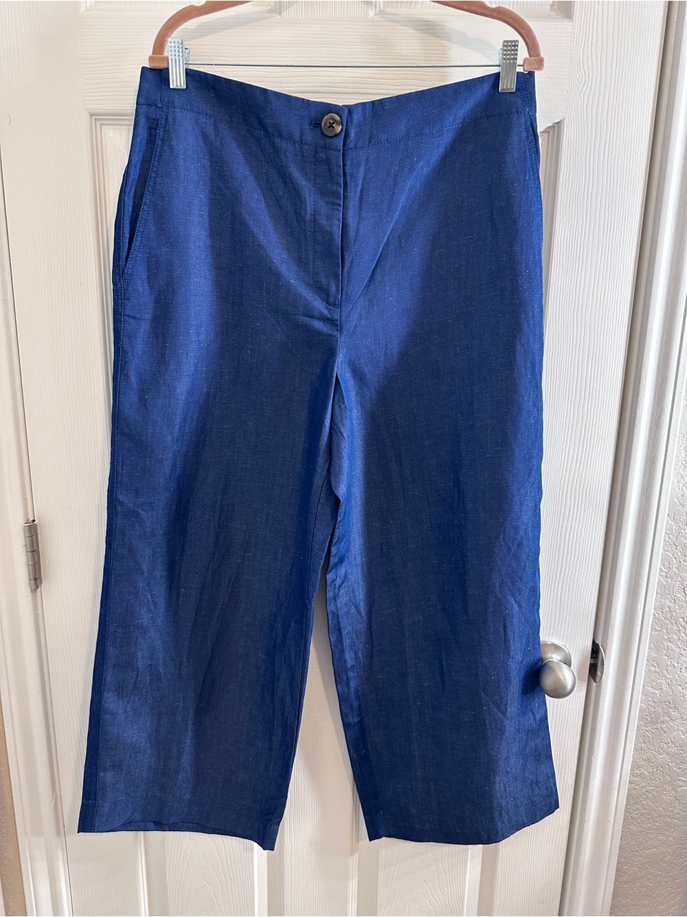Ann Taylor Blue Linen Lyocell Wide Leg Crop Pants Size 12